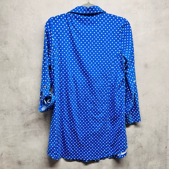Ralph Lauren Pajama Women's‎ L Cotton Polka Dot Blue Sleep Shirt button up - Picture 2 of 8